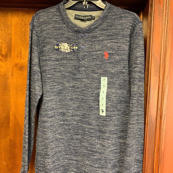 Men's "U.S. Polo Assn." heather blue LS henley - NWT - S - Picture 2 of 4